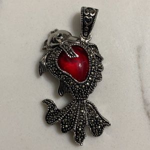 AUSTRIAN GLASS MARCASITE FANCY TAIL FISH PENDANT MADE OF 316L STAINLESS STEEL